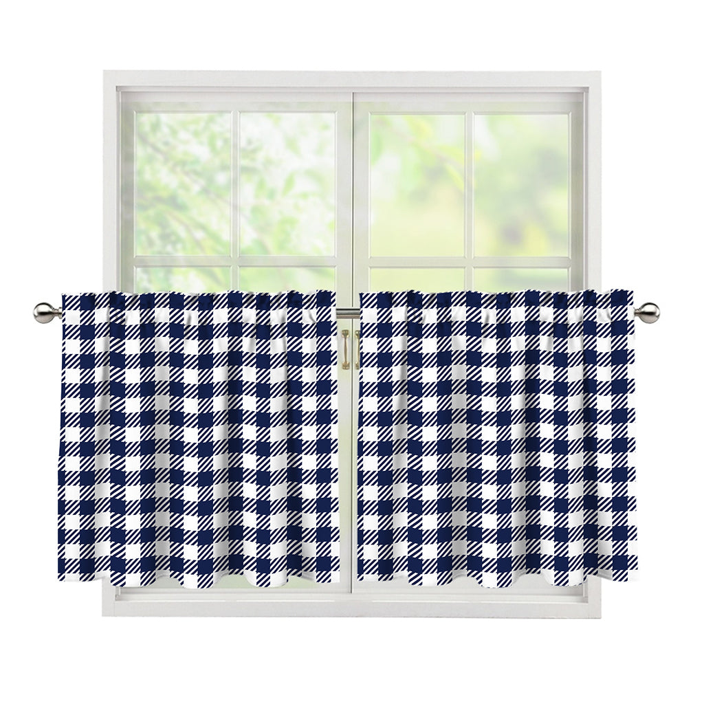 Navy And White Gingham Pattern Print Tier Curtains