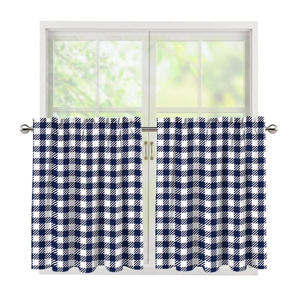 Navy And White Gingham Pattern Print Tier Curtains