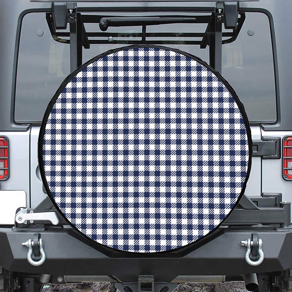 Navy And White Gingham Pattern Print Tire Cover