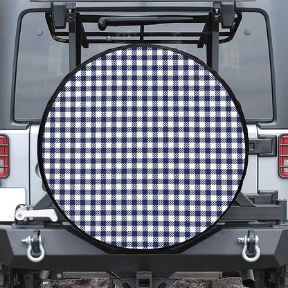 Navy And White Gingham Pattern Print Tire Cover