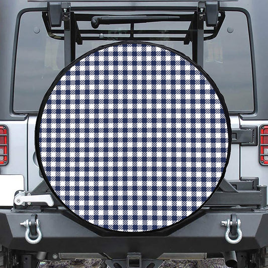 Navy And White Gingham Pattern Print Tire Cover