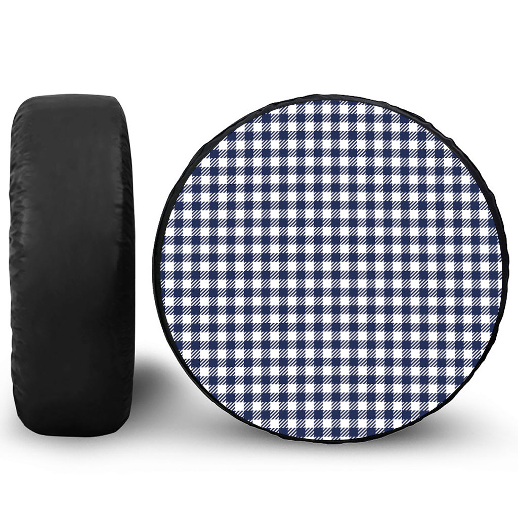 Navy And White Gingham Pattern Print Tire Cover