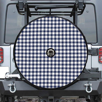 Navy And White Gingham Pattern Print Tire Cover With Camera Hole
