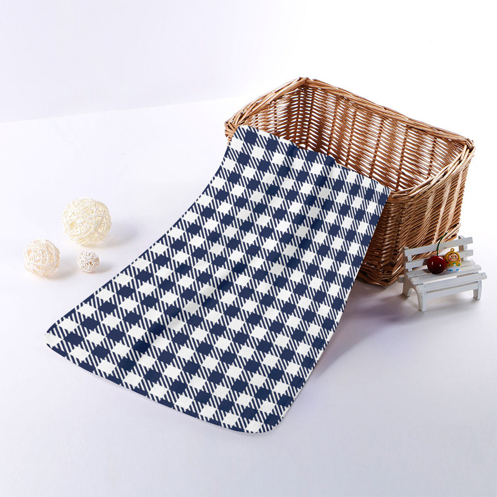 Navy And White Gingham Pattern Print Towel