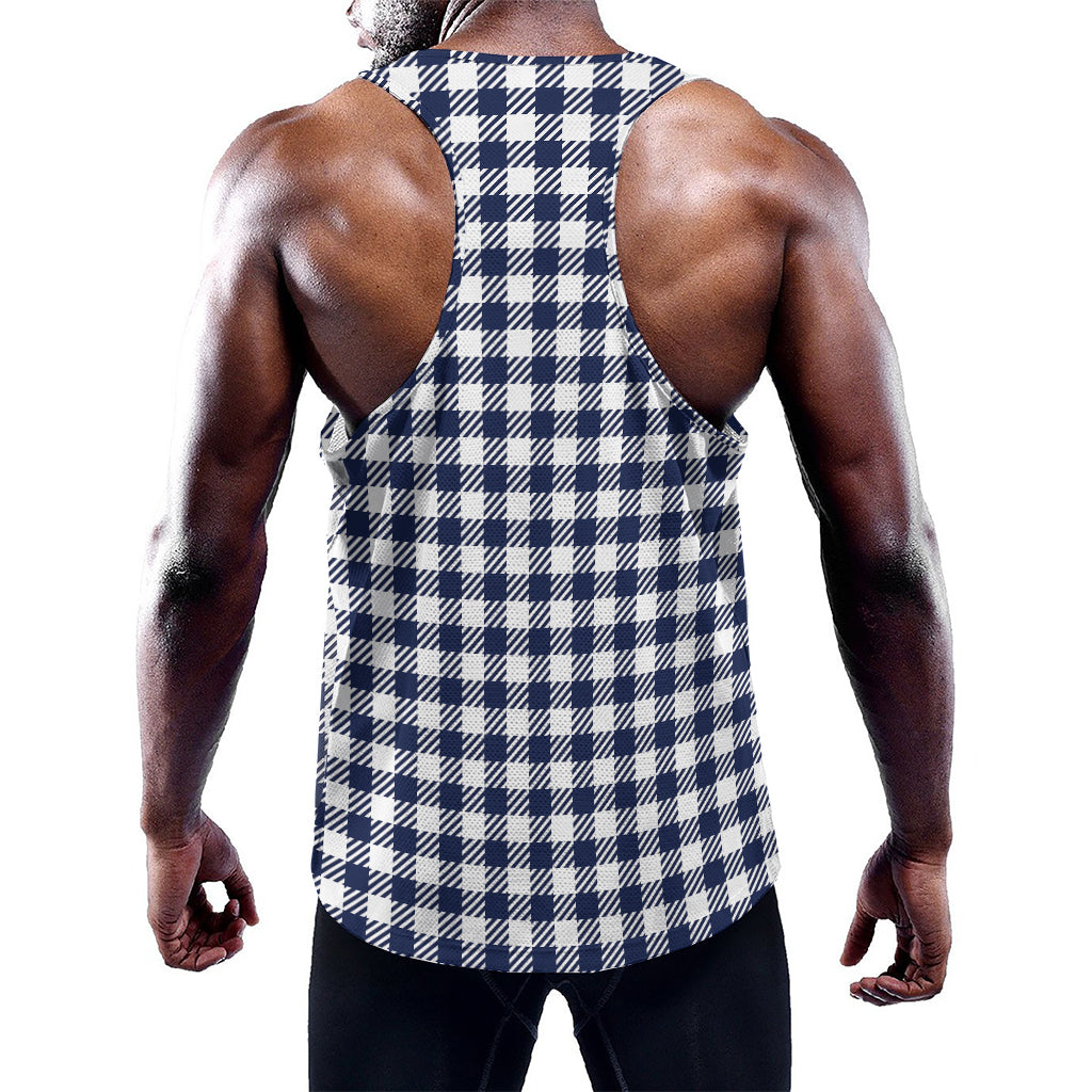 Navy And White Gingham Pattern Print Training Tank Top