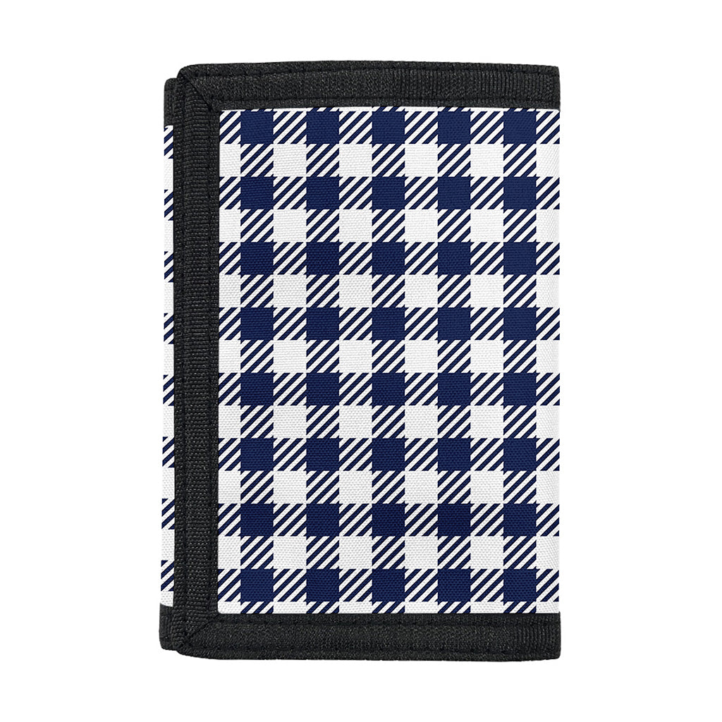 Navy And White Gingham Pattern Print Trifold Wallet