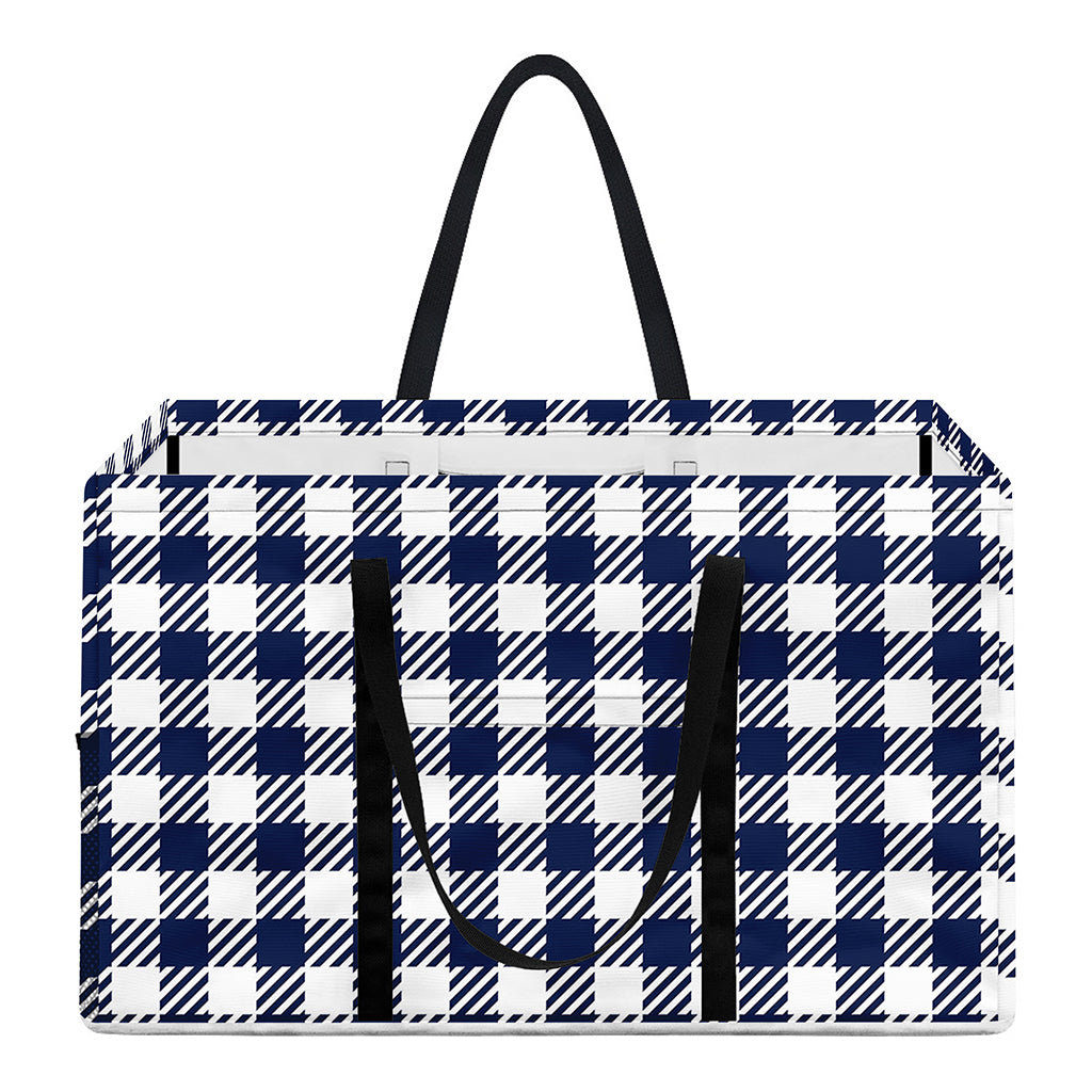 Navy And White Gingham Pattern Print Utility Tote Bag