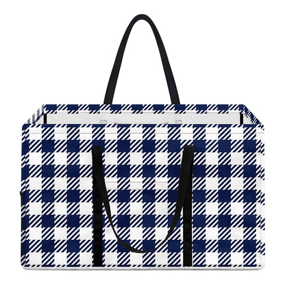 Navy And White Gingham Pattern Print Utility Tote Bag