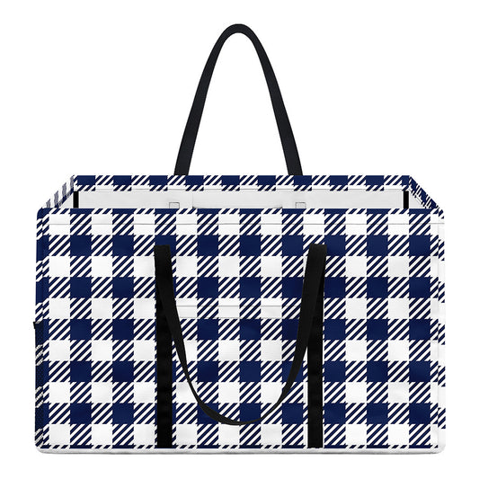 Navy And White Gingham Pattern Print Utility Tote Bag