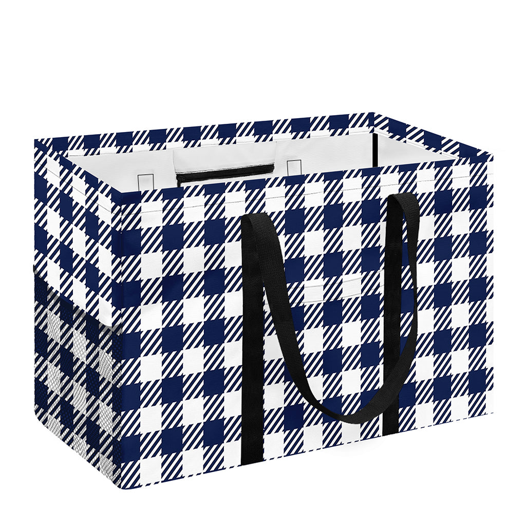 Navy And White Gingham Pattern Print Utility Tote Bag