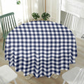 Navy And White Gingham Pattern Print Waterproof Round Tablecloth