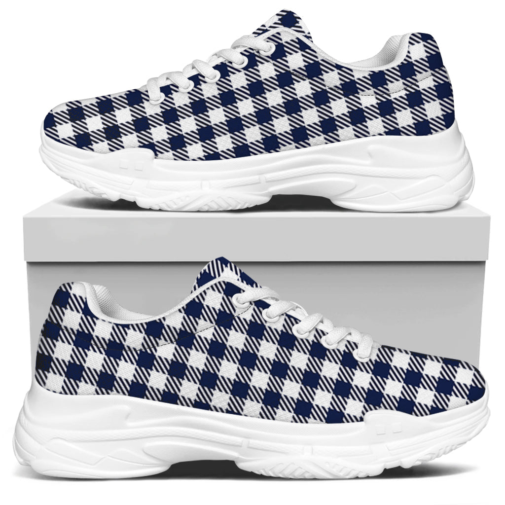 Navy And White Gingham Pattern Print White Chunky Shoes