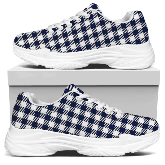 Navy And White Gingham Pattern Print White Chunky Shoes
