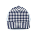 Navy And White Gingham Pattern Print White Mesh Trucker Hat