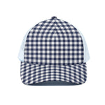 Navy And White Gingham Pattern Print White Mesh Trucker Cap