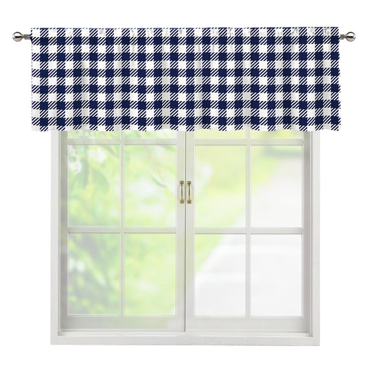 Navy And White Gingham Pattern Print Window Valance