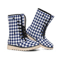 Navy And White Gingham Pattern Print Winter Boots