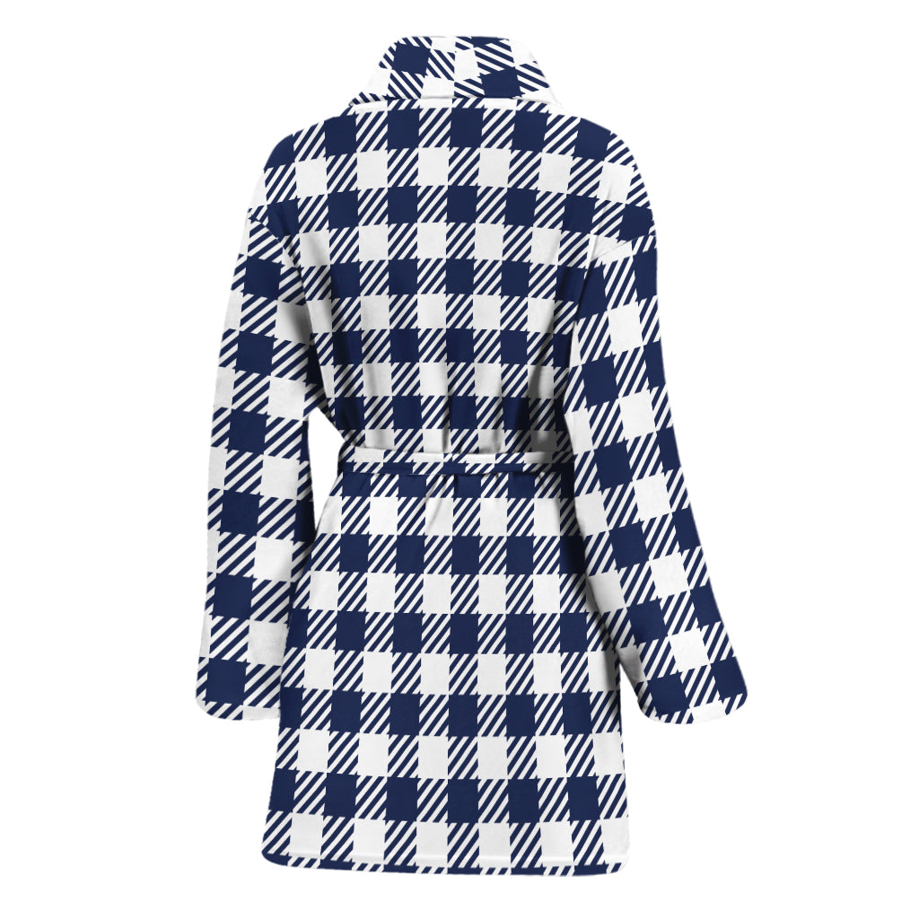 Navy And White Gingham Pattern Print Women's Bathrobe