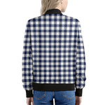 Navy And White Gingham Pattern Print Women's Bomber Jacket