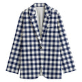 Navy And White Gingham Pattern Print Women's Cotton Blazer