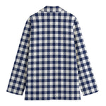 Navy And White Gingham Pattern Print Women's Cotton Blazer