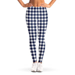 Navy And White Gingham Pattern Print Women's Leggings