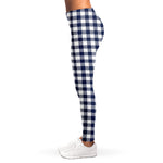 Navy And White Gingham Pattern Print Women's Leggings