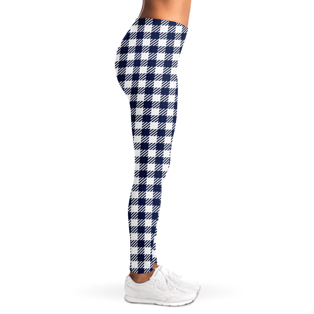 Navy And White Gingham Pattern Print Women's Leggings