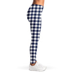 Navy And White Gingham Pattern Print Women's Leggings