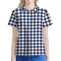 Navy And White Gingham Pattern Print Women's Polo Shirt