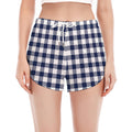 Navy And White Gingham Pattern Print Women's Split Running Shorts