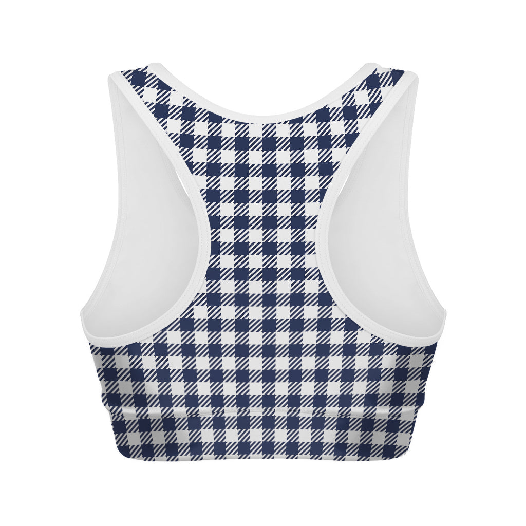 Navy And White Gingham Pattern Print Women's Sports Bra