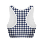 Navy And White Gingham Pattern Print Women's Sports Bra