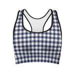 Navy And White Gingham Pattern Print Women's Sports Bra