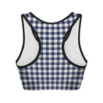 Navy And White Gingham Pattern Print Women's Sports Bra
