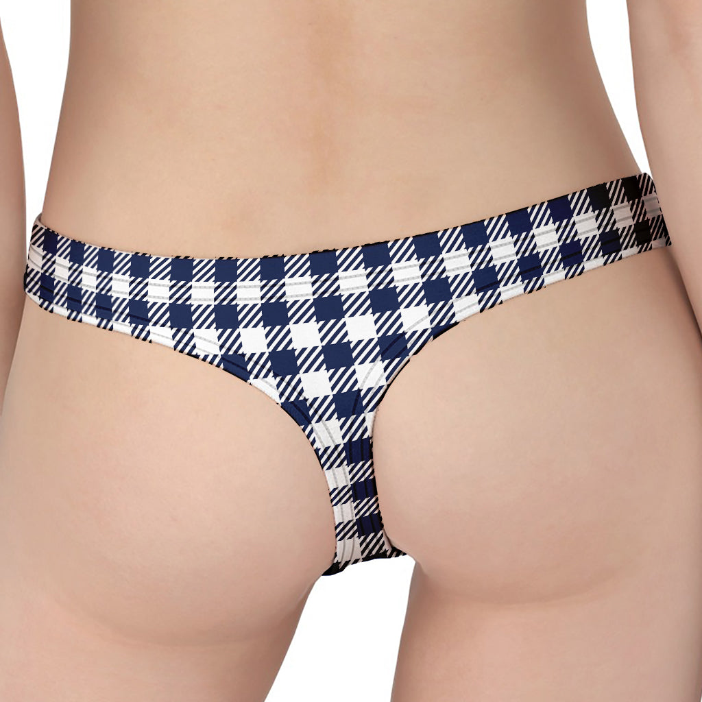 Navy And White Gingham Pattern Print Women's Thong