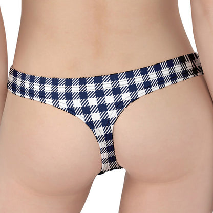 Navy And White Gingham Pattern Print Women's Thong