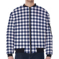 Navy And White Gingham Pattern Print Zip Sleeve Bomber Jacket