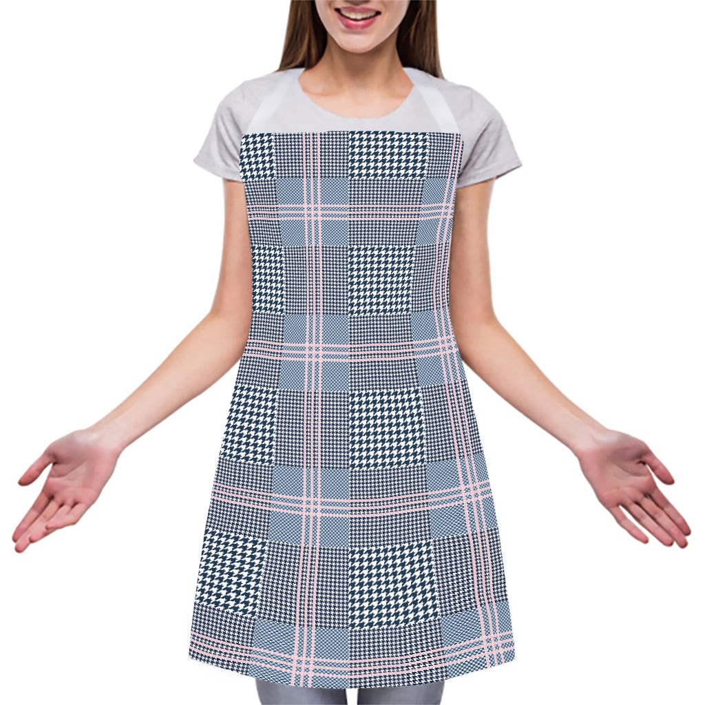 Navy And White Glen Plaid Print Adjustable Apron