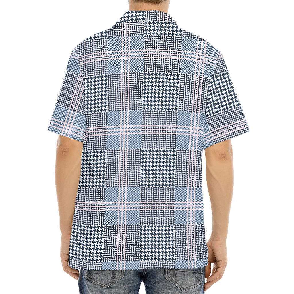Navy And White Glen Plaid Print Aloha Shirt