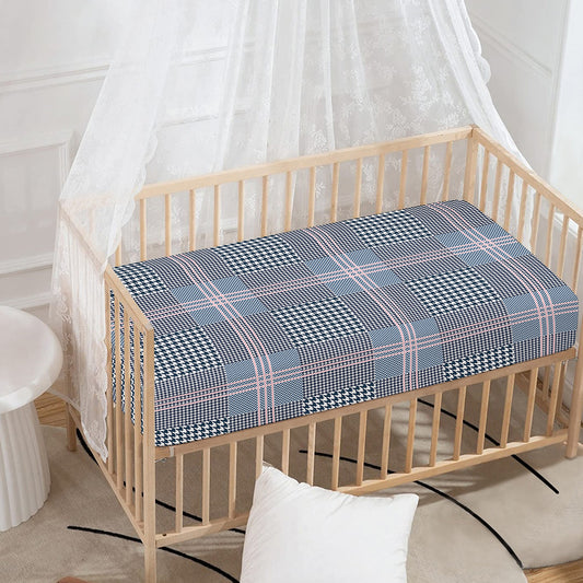 Navy And White Glen Plaid Print Baby Crib Sheet