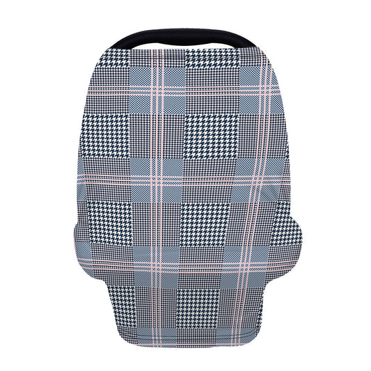 Navy And White Glen Plaid Print Baby Seat Cover