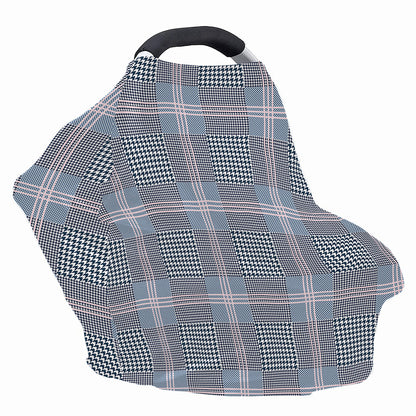 Navy And White Glen Plaid Print Baby Seat Cover