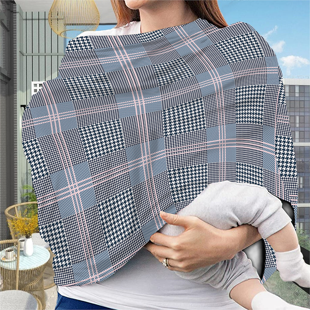 Navy And White Glen Plaid Print Baby Seat Cover