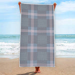 Navy And White Glen Plaid Print Beach Towel