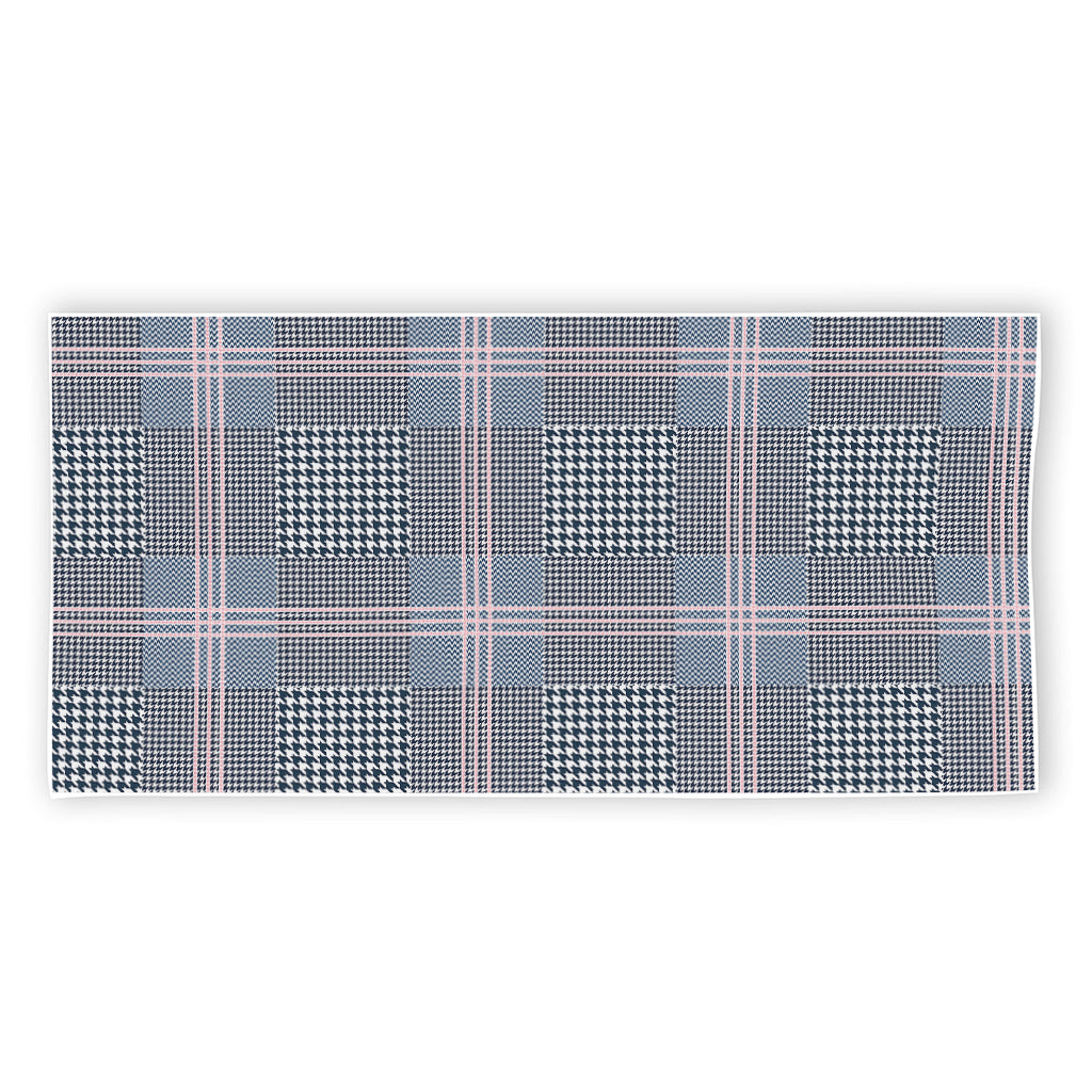 Navy And White Glen Plaid Print Beach Towel