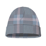 Navy And White Glen Plaid Print Beanie