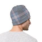 Navy And White Glen Plaid Print Beanie