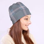 Navy And White Glen Plaid Print Beanie