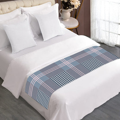 Navy And White Glen Plaid Print Bed Runner